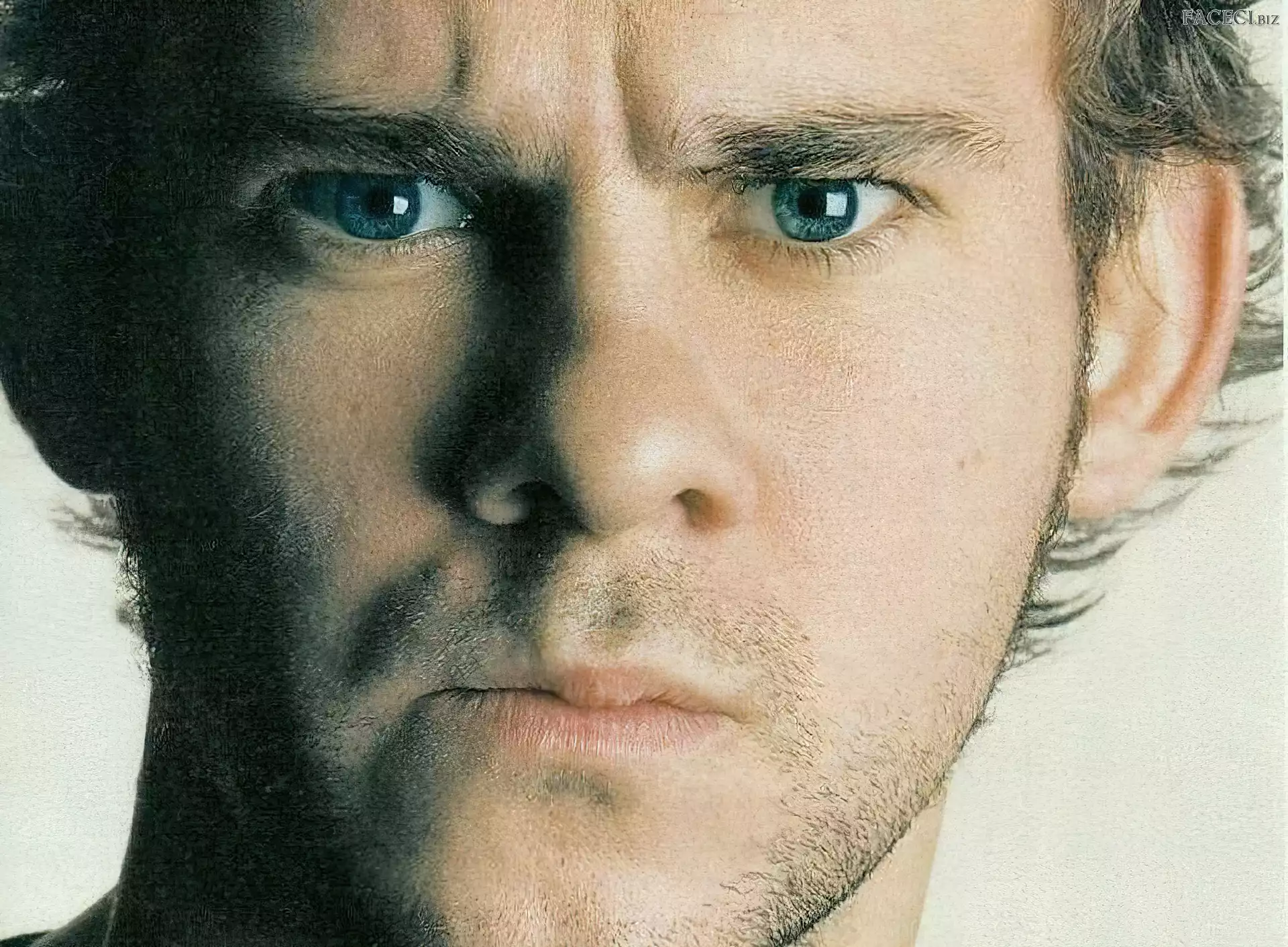 twarz, Dominic Monaghan, niebieskie oczy